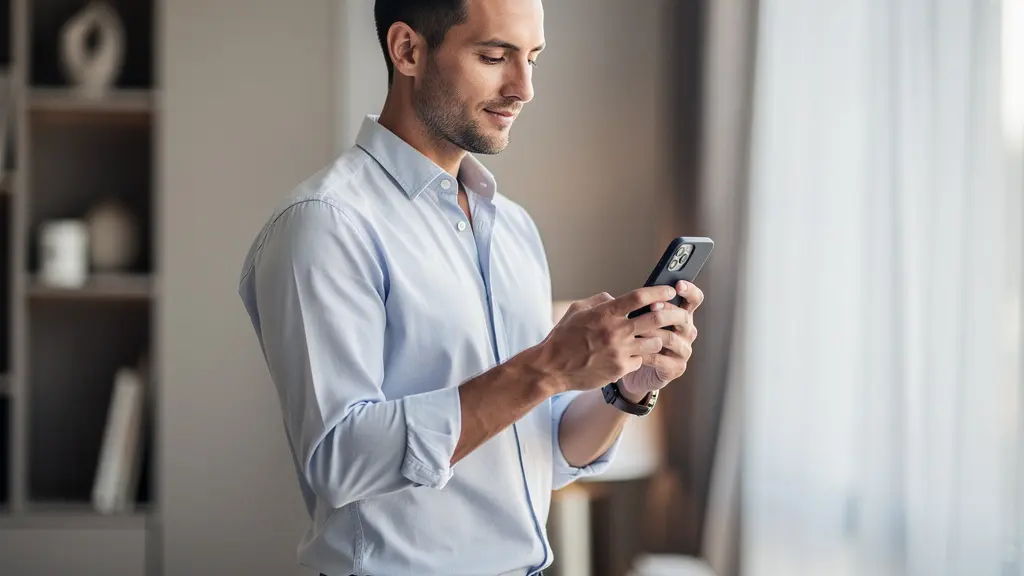 Professionnel consultant une simulation de prêt immobilier sur smartphone